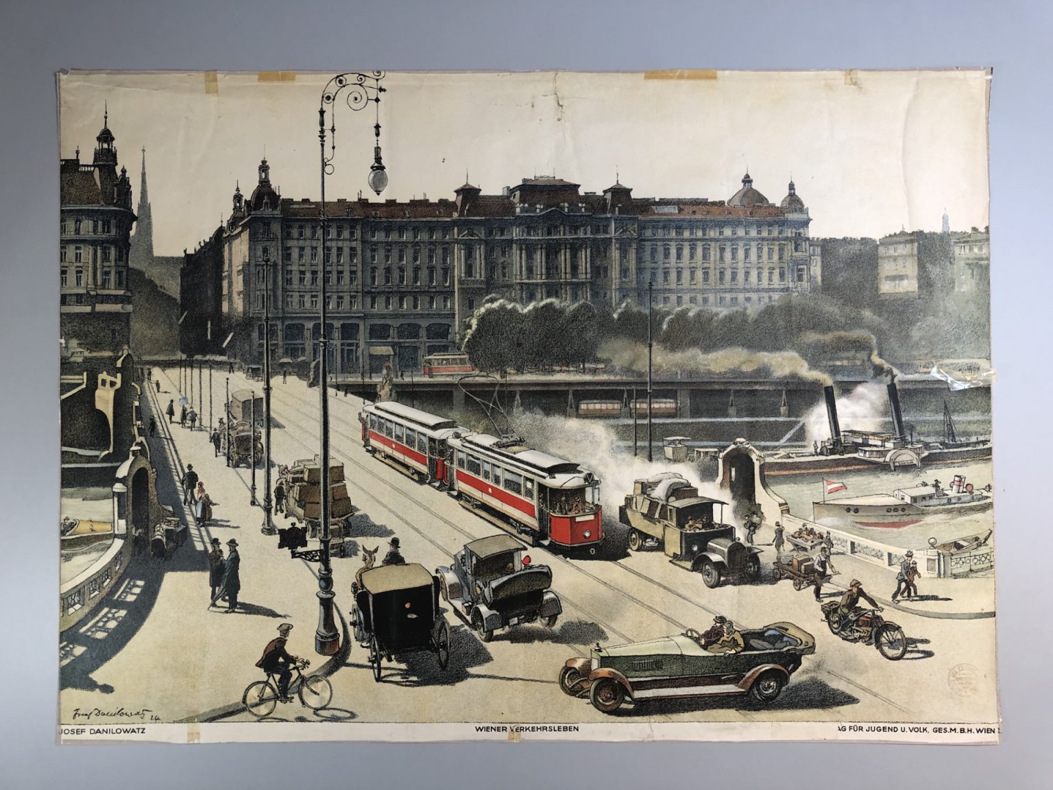 Lithografie von Josef Danilowatz, Wiener Verkehrsleben, Eingangsaufnahme