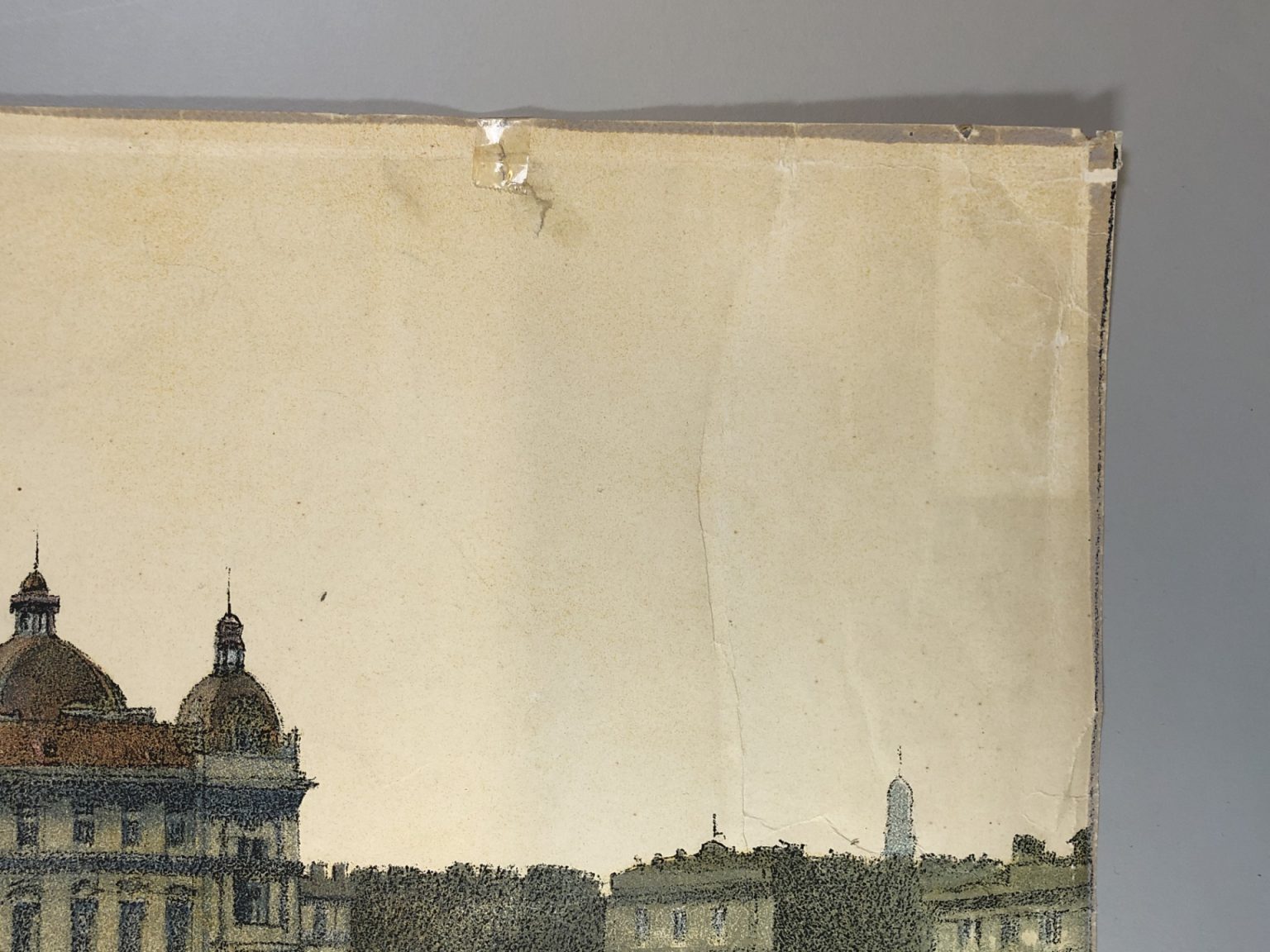 Lithografie von Josef Danilowatz, Wiener Verkehrsleben, Risse, Klebeband und vergrauter Randbereich