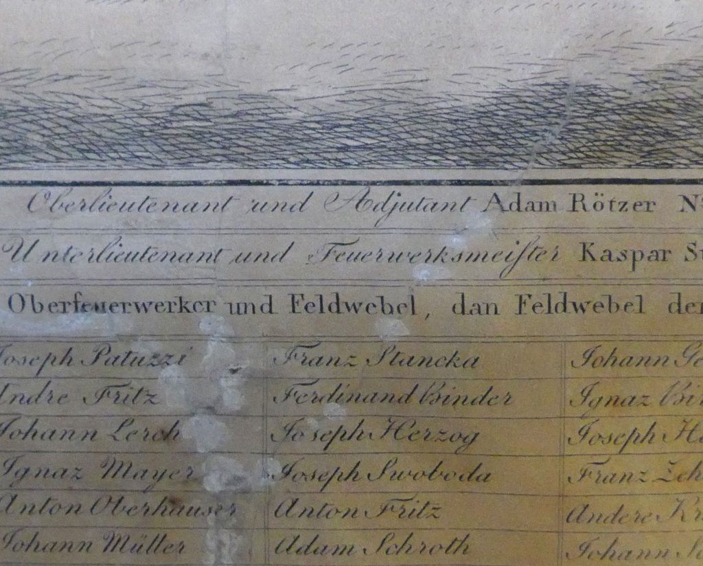 Kolorierte Radierung, Detail mit Überzahlung