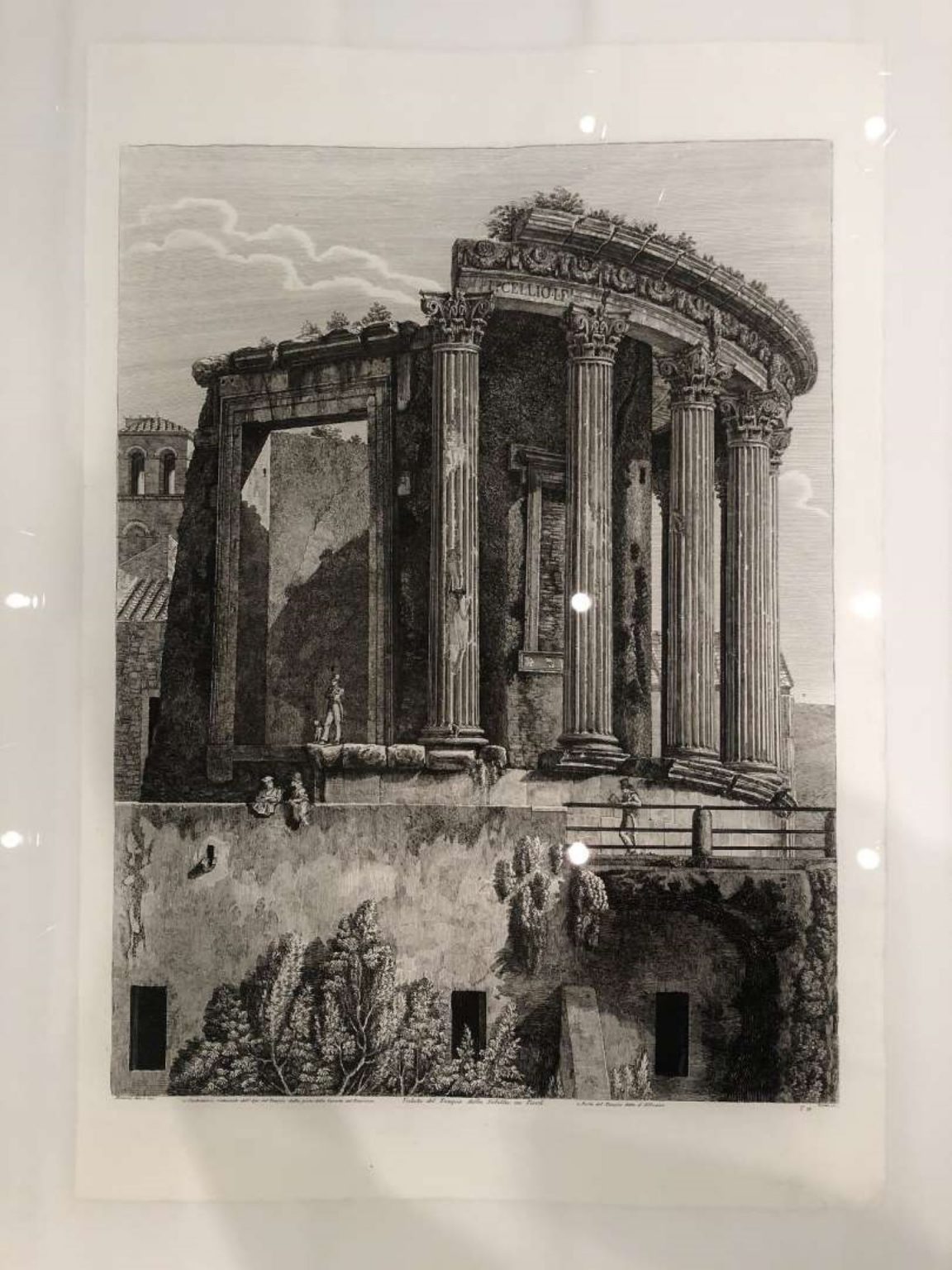 Radierung von Luigi Rossini, Sibyllentempel in Tivoli, Objekt im Wasserbad